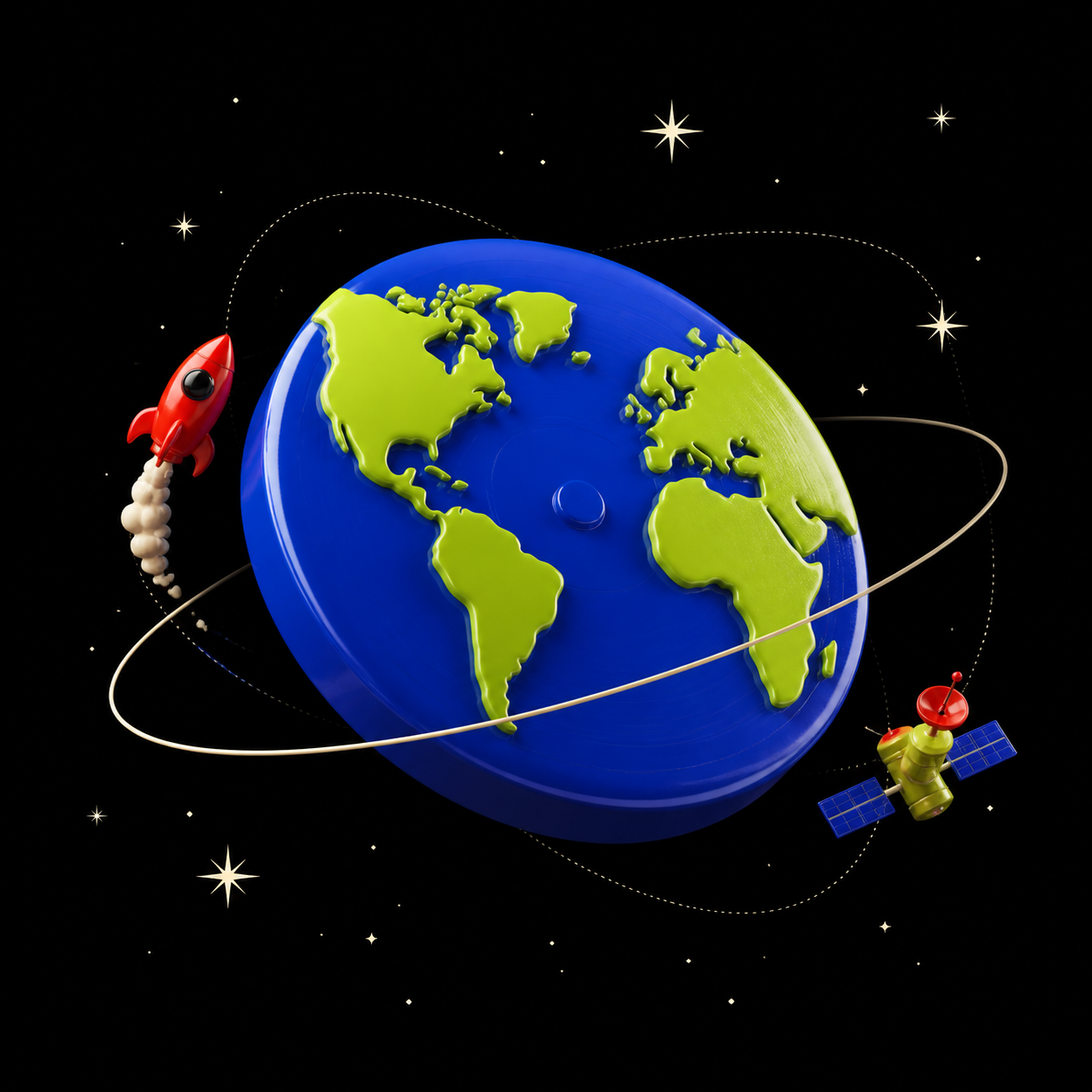 A stylised Earth as a blue disk in space